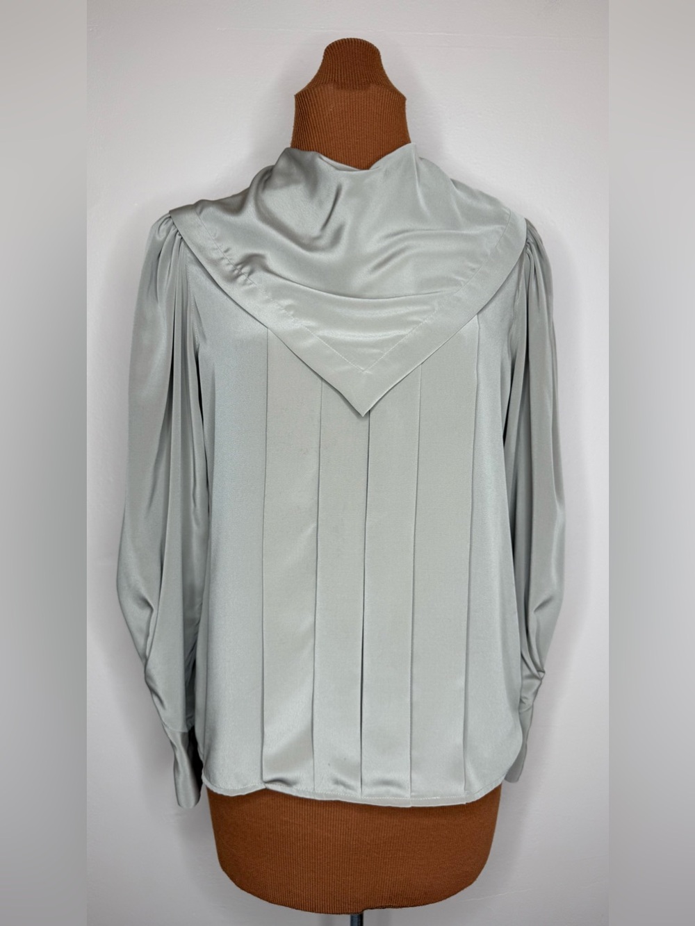 Regina Porter Vintage Satiny Pleated Sailor Bib 80s Blouse Size 6